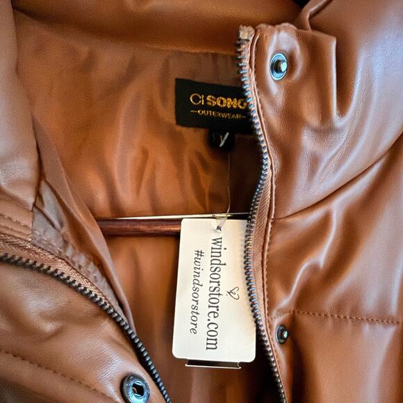 Windsor Brown Faux Leather Puffer Jacket Women’s Size L | NWT - Picture 5 of 5